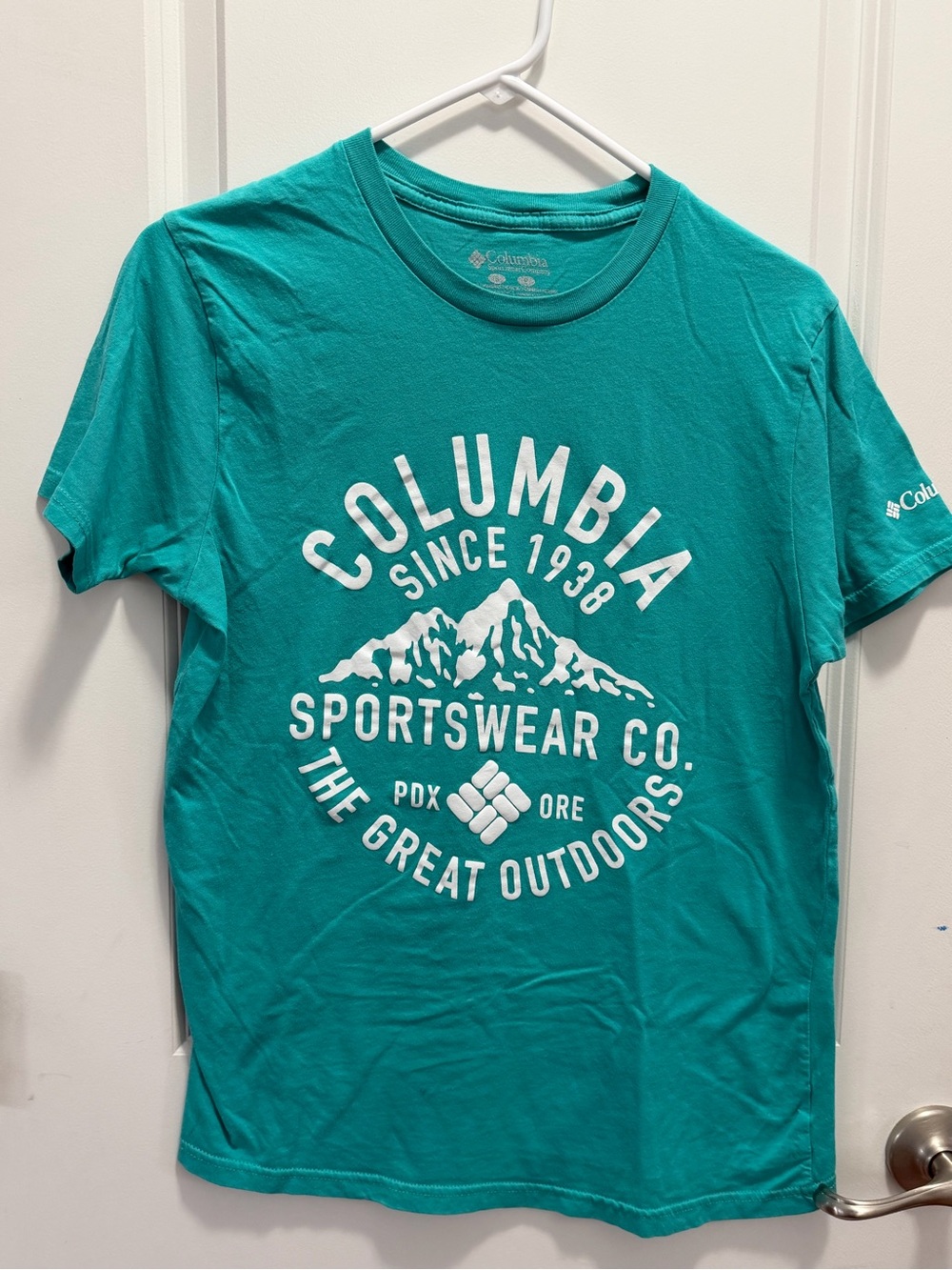 Columbia Teal White Graphic Short Sleeve T-Shirt